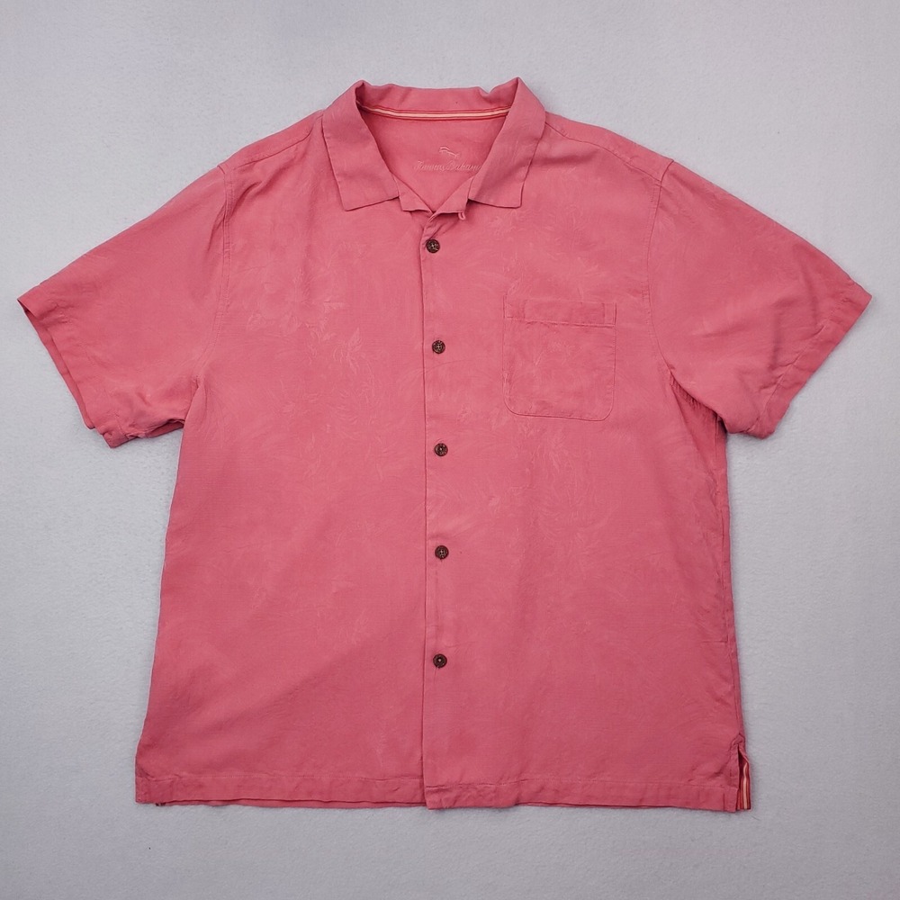 Tommy Bahama Shirt Mens Extra Large‎ Pink Mauve Silk Hawaiian Tropical Floral